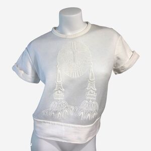 No. 21 Short Sleeve Sweatshirt Pullover Mesh Embroidered Women Italian 42 US 6 M